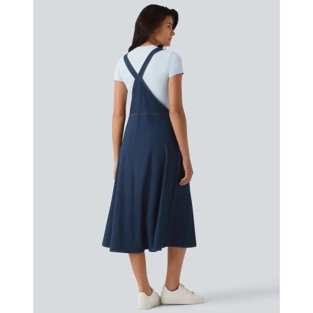 Halara Flex Square Neck Denim Midi Casual Dress with Pockets Large - Picture 2 of 7